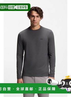 自营欧洲直邮Hugo Boss 男士深灰色棉圆领长袖T恤