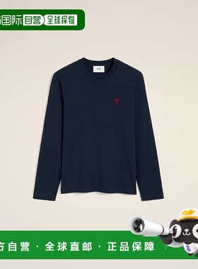 自营欧洲直邮AMI 海军蓝色棉质 Friend of the HeartT恤长袖上衣