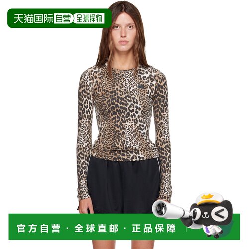 香港直邮GANNI 甘尼 女士 驼色 Soft Cotton Rib Leo 长袖 T恤 A1