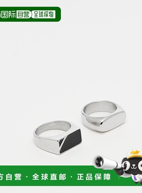 香港直邮ASOS 男士 signet 设计防水不锈钢黑色晶石镶嵌色调戒指(