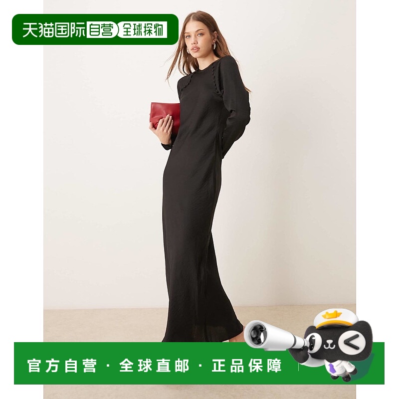 香港直邮ASOS 女士 biased 设计缎面系扣长款连衣裙(黑色)