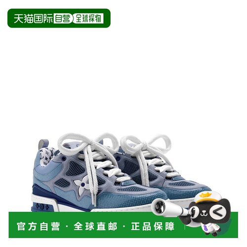 自营欧洲直邮LV路易威登 男士蓝色皮革老花图案运动鞋板鞋老爹鞋