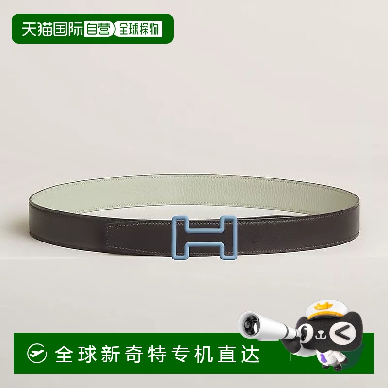 1h可退 欧洲直邮Hermes/爱马仕 男士乌木色/雪灰色小牛皮腰带32mm