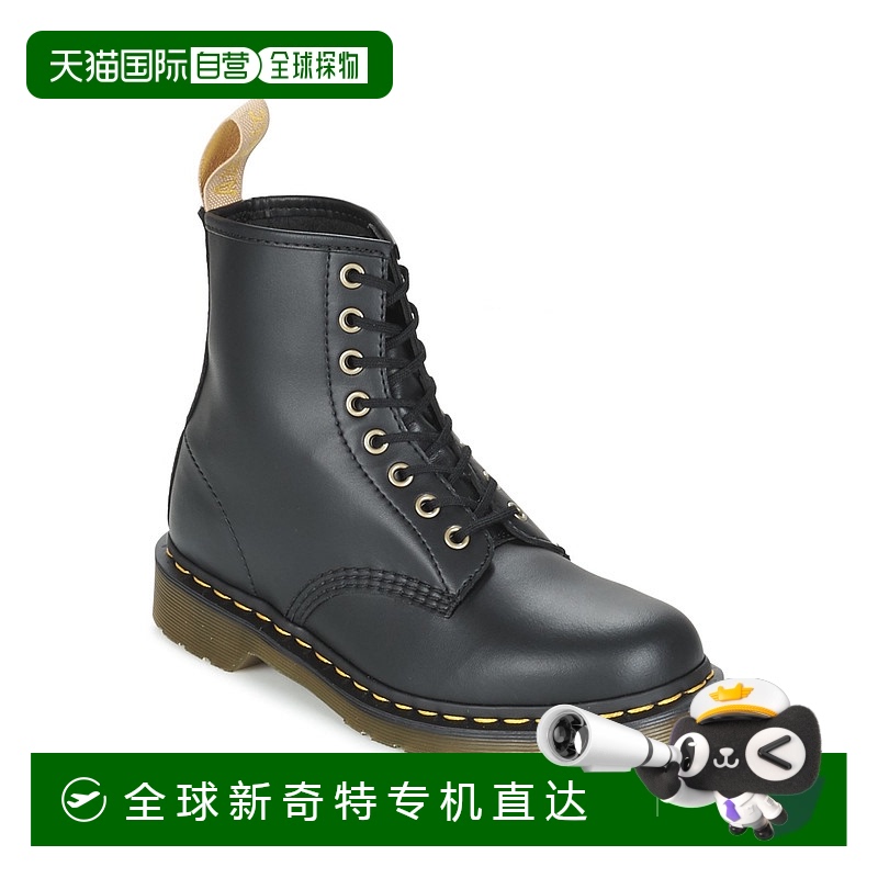 欧洲直邮dr. martens 女黑色光面皮革平底8孔复古时尚休闲马丁靴