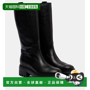 香港直邮Hogan black黑色 女士 皮质中筒靴子 舒适时 H700 1h可退