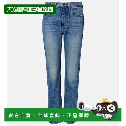 香港直邮KHAITE 女士 Finley 短款直筒牛仔裤 blue蓝色 舒适时尚