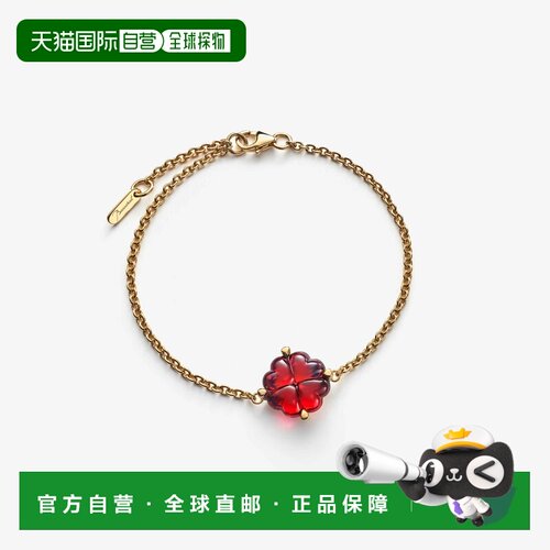 自营欧洲直邮Baccarat巴卡拉 Trefle女士红色纯银镀金四叶草手链