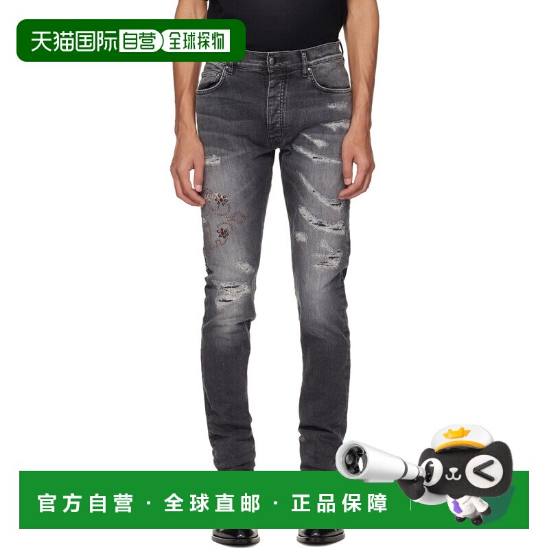 1h可退 香港直邮AMIRI 男士 黑色 Hollywood Studded 牛仔裤 AMBM