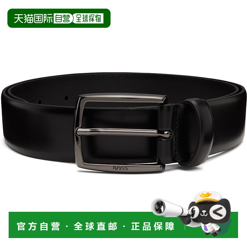 香港直邮BOSS 波士 男士 黑色 Italian-Leather Polished Buckle