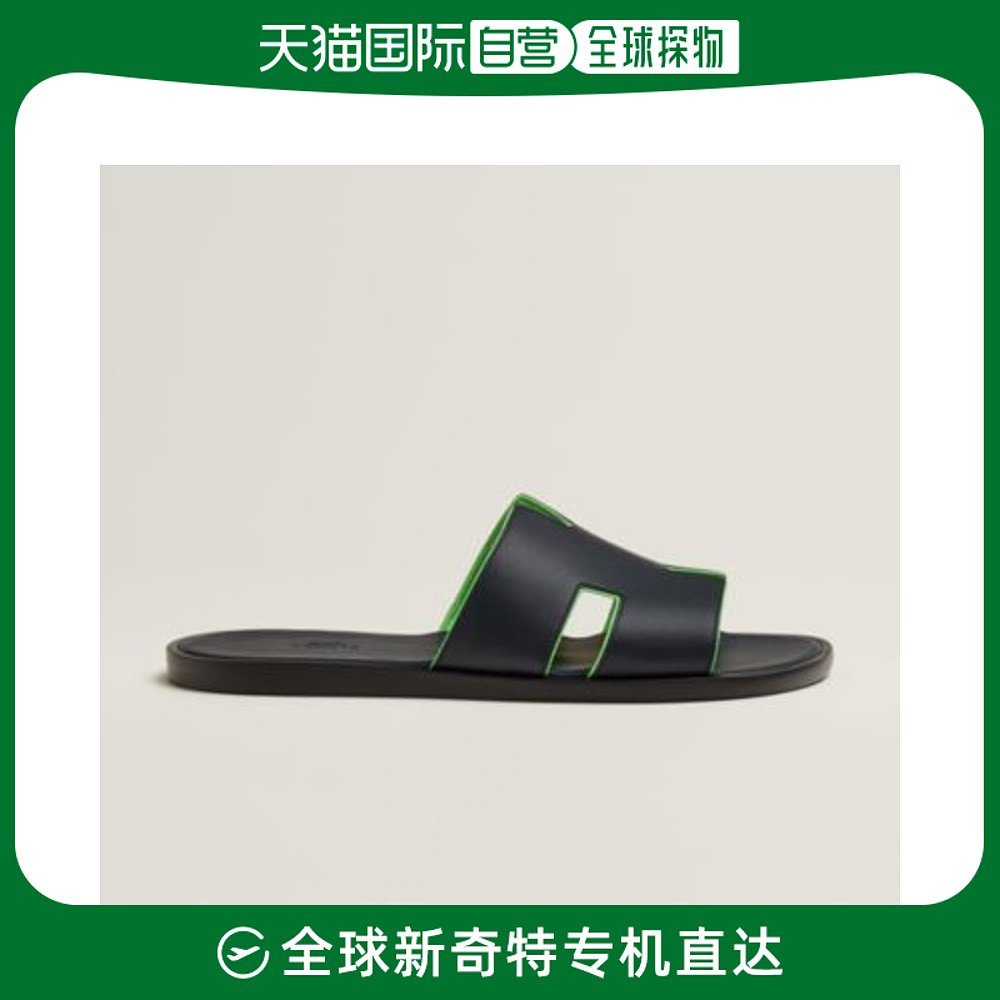欧洲直邮Hermes爱马仕Lzmir拖鞋黑色徽标皮革轻便舒适凉爽简约