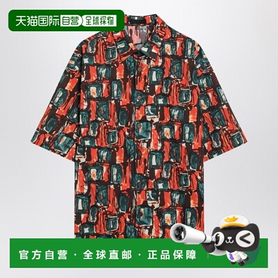 香港直邮PRADA 男士衬衫 UCS440OOO16YEF0049 SS2025橙色花衬衫