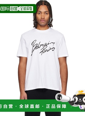 香港直邮Balmain 巴尔曼 男士 白色 Paris Writing T 恤 FH2EG000