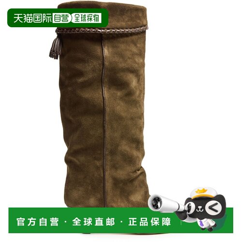 自营欧洲直邮ISABEL MARANT Elita女士苔棕色皮革天鹅绒中跟尖头