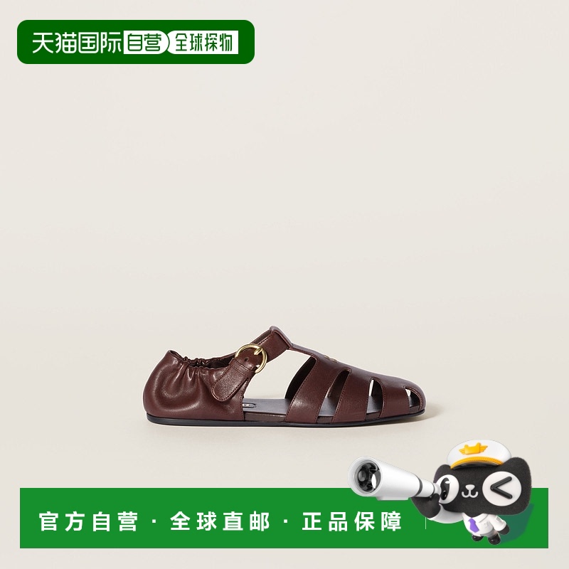 欧洲直邮MIU MIU (2025新品) 褶饰纳帕皮渔夫凉鞋拖鞋罗马鞋