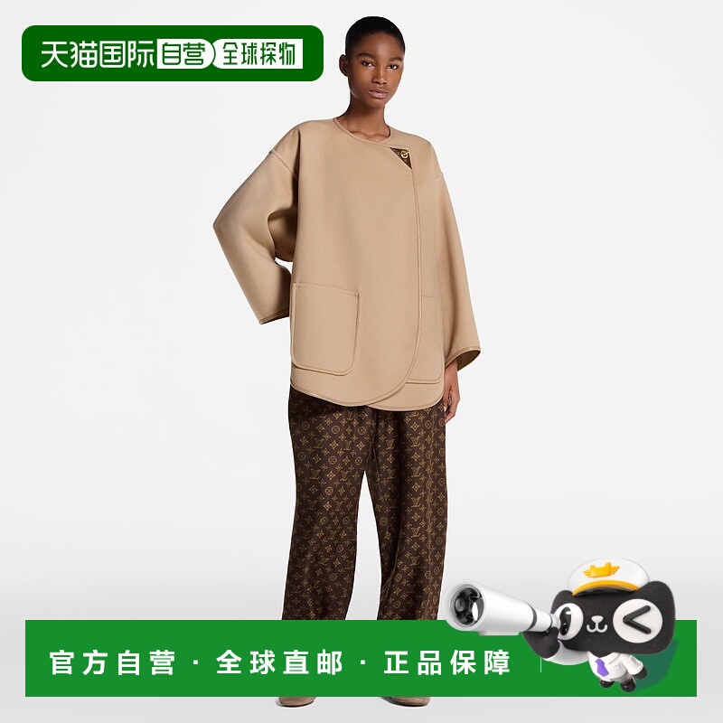 自营欧洲直邮LV路易威登 女士萨凡纳色羊毛不对称前襟大衣