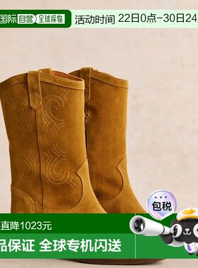 自营欧洲直邮Sezane 女士棕色牛皮靴子短靴中筒靴女靴新款
