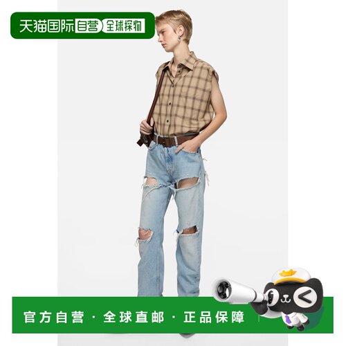 自营欧洲直邮Acne Studios 2010F女士浅蓝色棉质做旧直筒牛仔裤