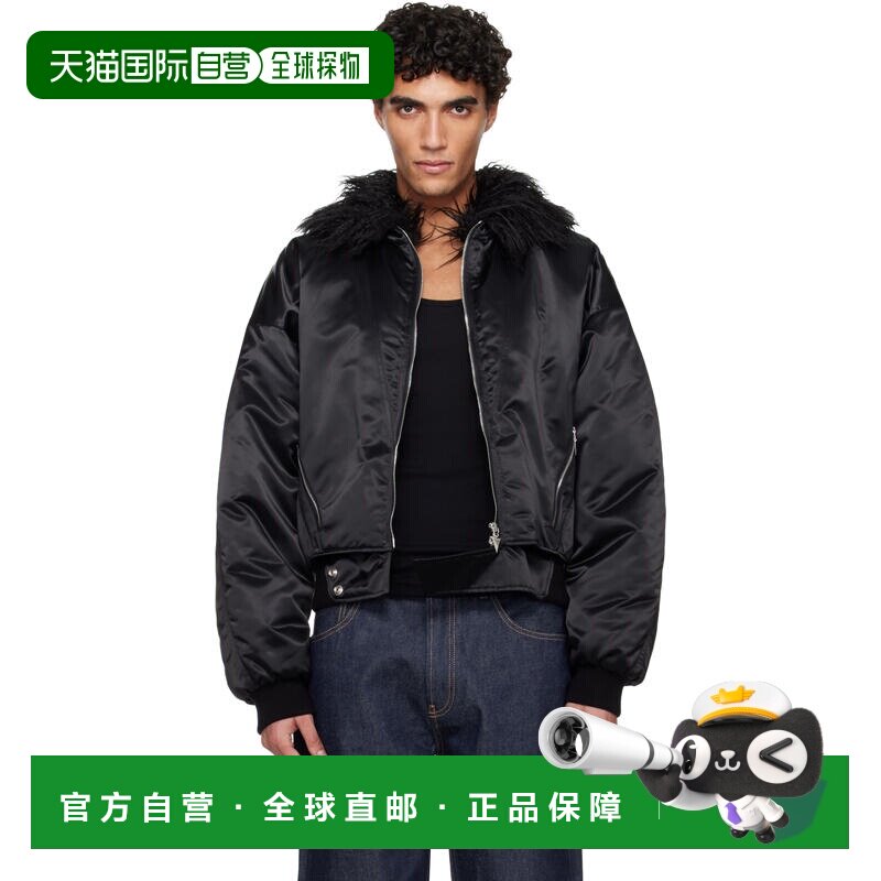 香港直邮Mugler 穆勒 男士 黑色 Faux-Fur Collar 飞行员夹克 25F