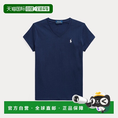 自营 Ralph Lauren拉夫劳伦 女孩藏青色棉质V领T恤短袖针织