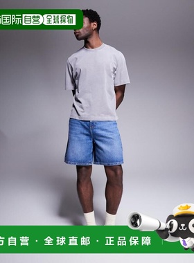 1h可退 香港直邮ASOS 男士 length jort 设计标准版牛仔中长水洗