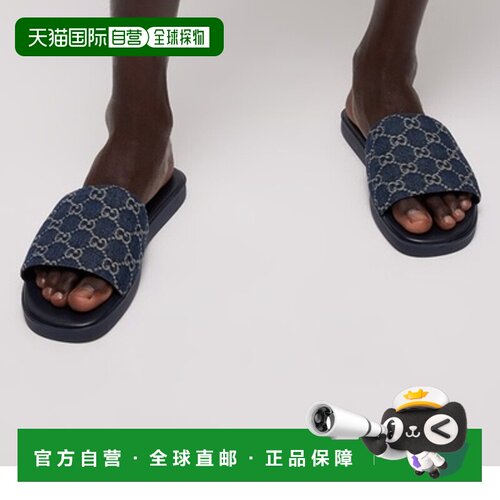 自营欧洲直邮GUCCI古驰 GG深蓝色牛仔男士穆勒鞋凉鞋拖鞋男鞋