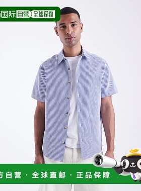 香港直邮ASOS 男士 设计合体款条纹衬衫(蓝色) blue蓝色 舒适时尚