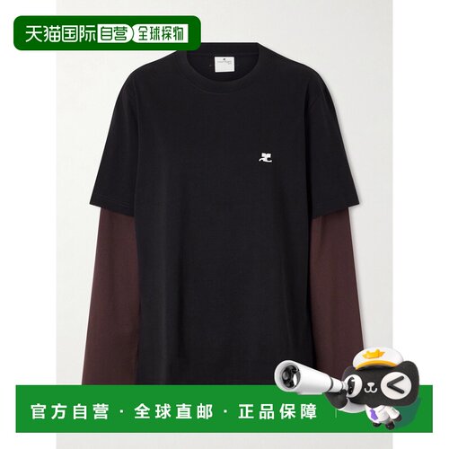 香港直邮Courreges 女士 Logo刺绣棉针织T恤 326JTS263JS0233BLAC