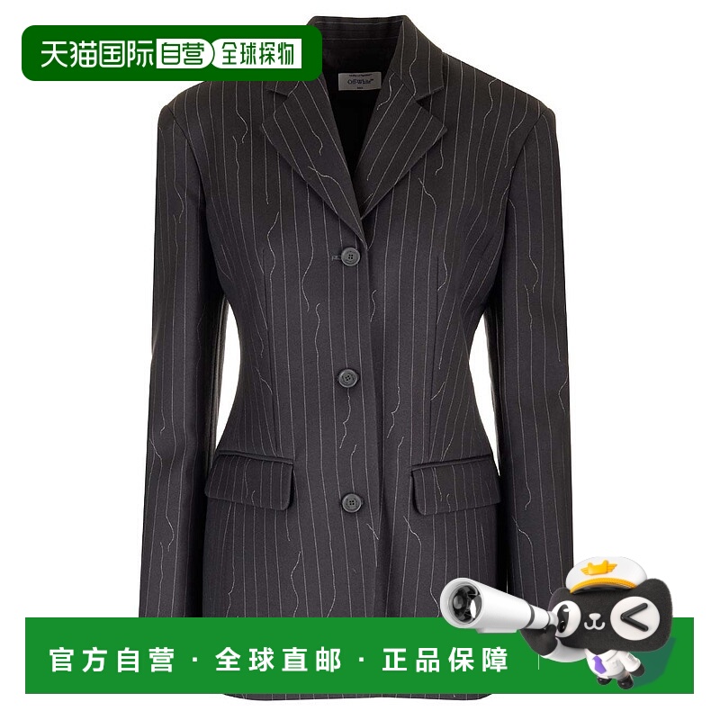 1h可退 香港直邮Off-white 女士 海军蓝细条纹西装外套 OWEF123S2