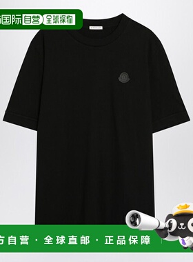 1h可退 香港直邮Moncler 盟可睐 男士 黑色棉质带Logo拼缀T恤 8C0