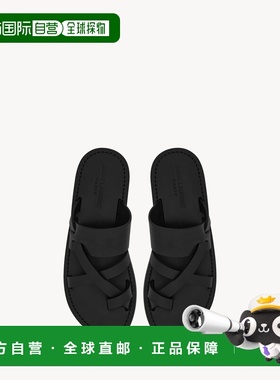 自营欧洲直邮YSL圣罗兰 CULVER系列男士黑色小牛皮交叉带缠绕凉鞋