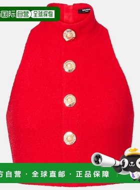 香港直邮Balmain 巴尔曼 女士 cr&ecirc;pe 挂脖羊毛混纺上衣背心