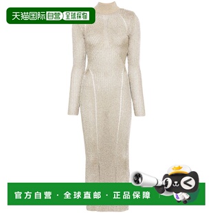 1h可退 香港直邮Self-Portrait 女士 金色卢勒克斯针织长款连衣裙