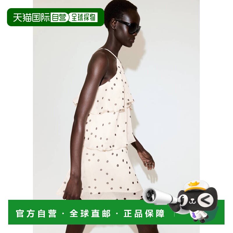 自营欧洲直邮MANGO 女士米白色聚酯纤维波点露背挂脖连衣裙吊带图片