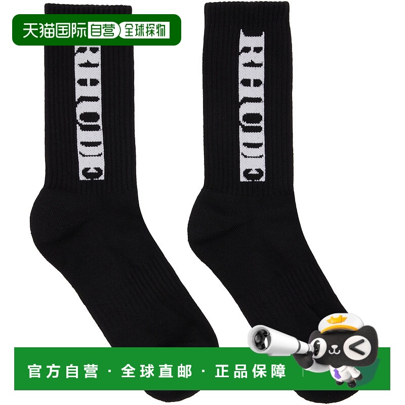 香港直邮Rhude 男士 黑色 RH Vertical Logo 中筒袜 RHFW25SO0175