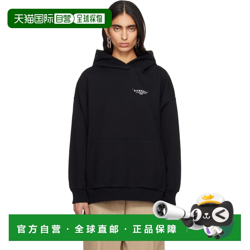 香港直邮Givenchy 纪梵希 女士 黑色徽标连帽衫卫衣 BWJ04TP75N