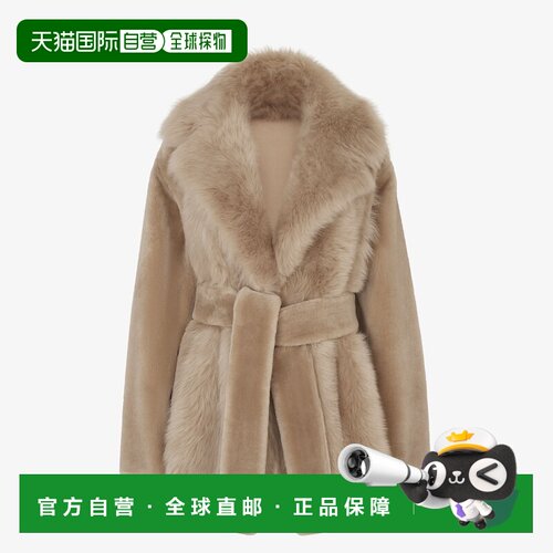 自营欧洲直邮Fendi芬迪 女士米色羊羔毛短款大衣