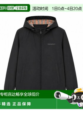 自营欧洲直邮Burberry/博柏利 男士黑色聚酯纤维字母印花连帽夹克