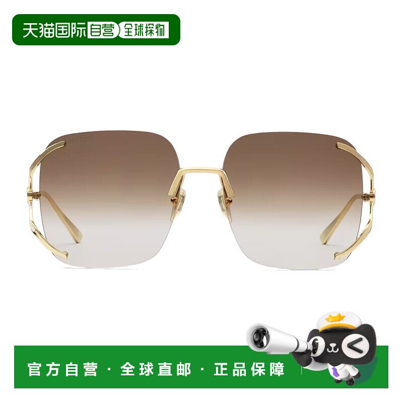 自营GUCCI/古驰 女款金属细节方形无框结构 棕色渐变色镜片太阳镜