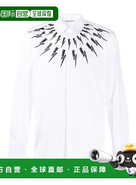 香港直发Neil Barrett男士白色棉质长袖衬衫舒适PBCM1473C013S