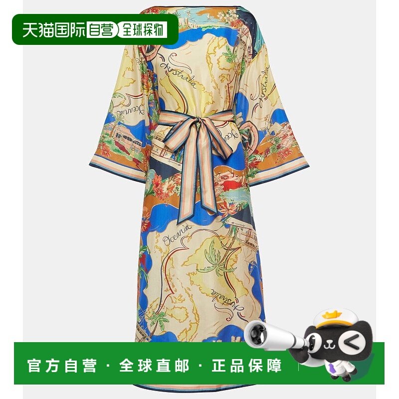 1h可退 香港直邮ZIMMERMANN 女士 Alight 印花真丝中长连衣裙