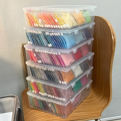 拼豆收纳盒透明整理米珠钻石美甲配件分类大容量拼豆材料分装盒子