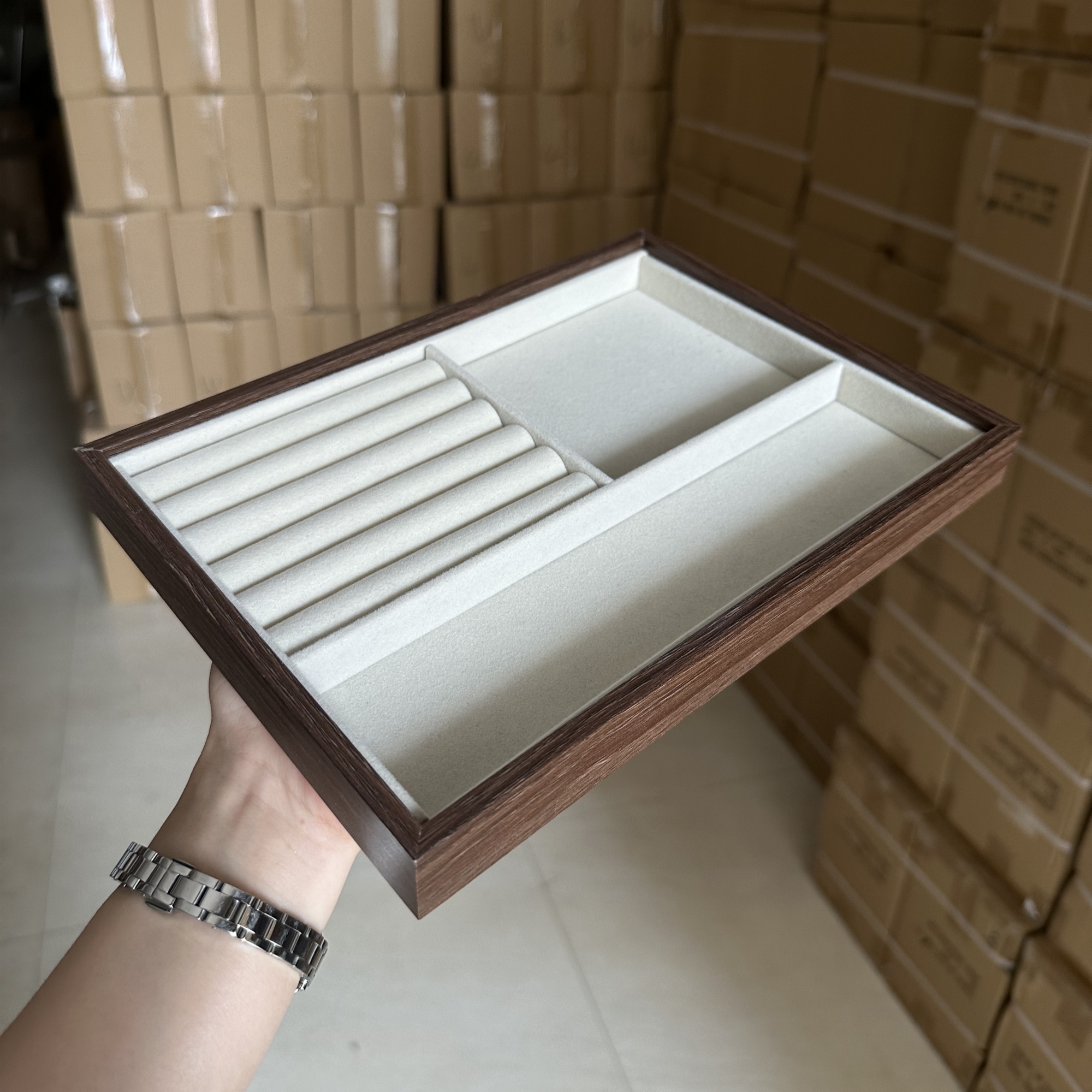 首饰托盘陈列胡桃木盒绒布饰品收纳大容量戒指项链耳环耳钉展示盘