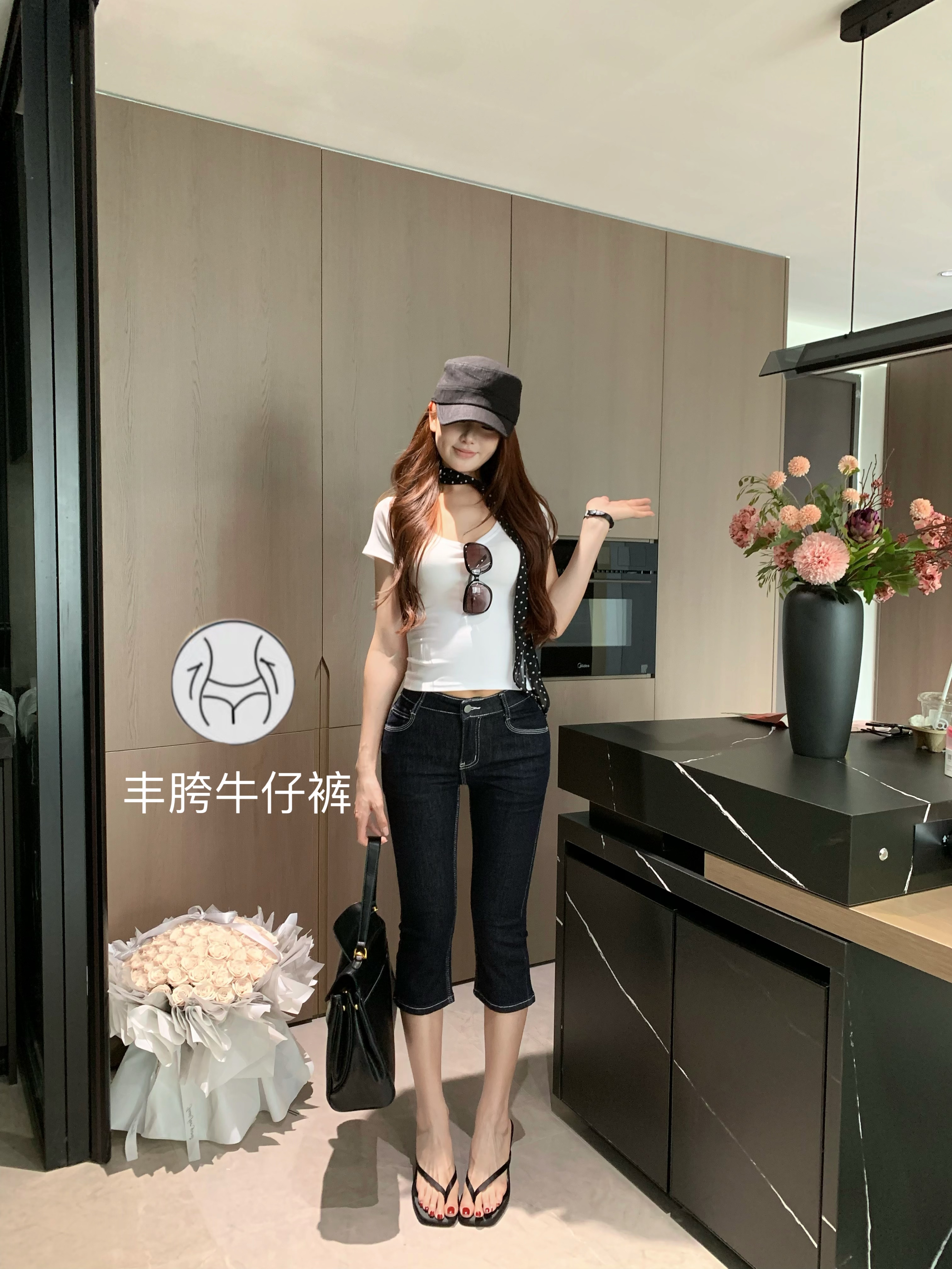 潼子～卡普里裤7分裤丰胯高腰显瘦微喇牛仔裤女百搭弹力提臀图片