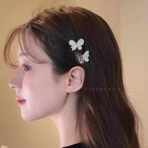 精致猫眼石蝴蝶发夹女短发气质刘海侧边夹鸭嘴夹发饰发卡夹子头饰
