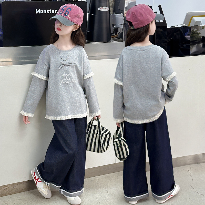 儿童长袖t恤女春秋时髦ins风舒服酷炫潮款上衣潮装潮流中大童女生