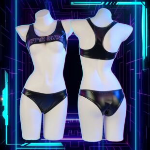 C2093 赛博朋克内衣家居服二次元 GAMEOVER 漆皮印花超短背心套装