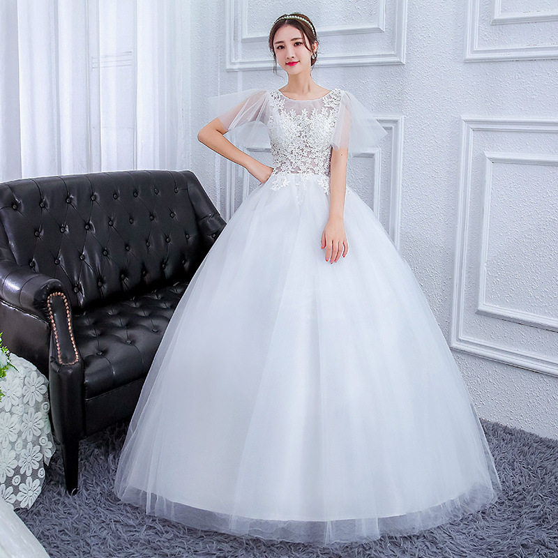 婚纱礼服2024新款一字肩新娘结婚韩版齐地蕾丝婚纱显瘦修身肥大码