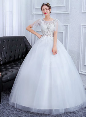 一字肩韩版齐地蕾丝大码婚纱礼服