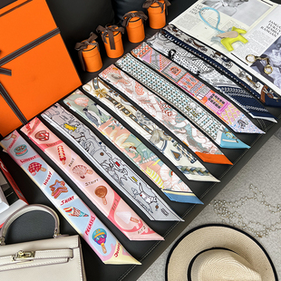 新款 饰包包绑带H twill真丝飘带丝巾小长条细窄双面绑头发带春夏装