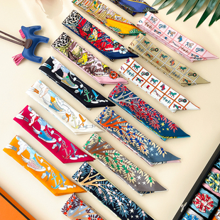 H丝巾真丝长条twill绑包丝带100%桑蚕丝双面细窄飘带小领巾束发带